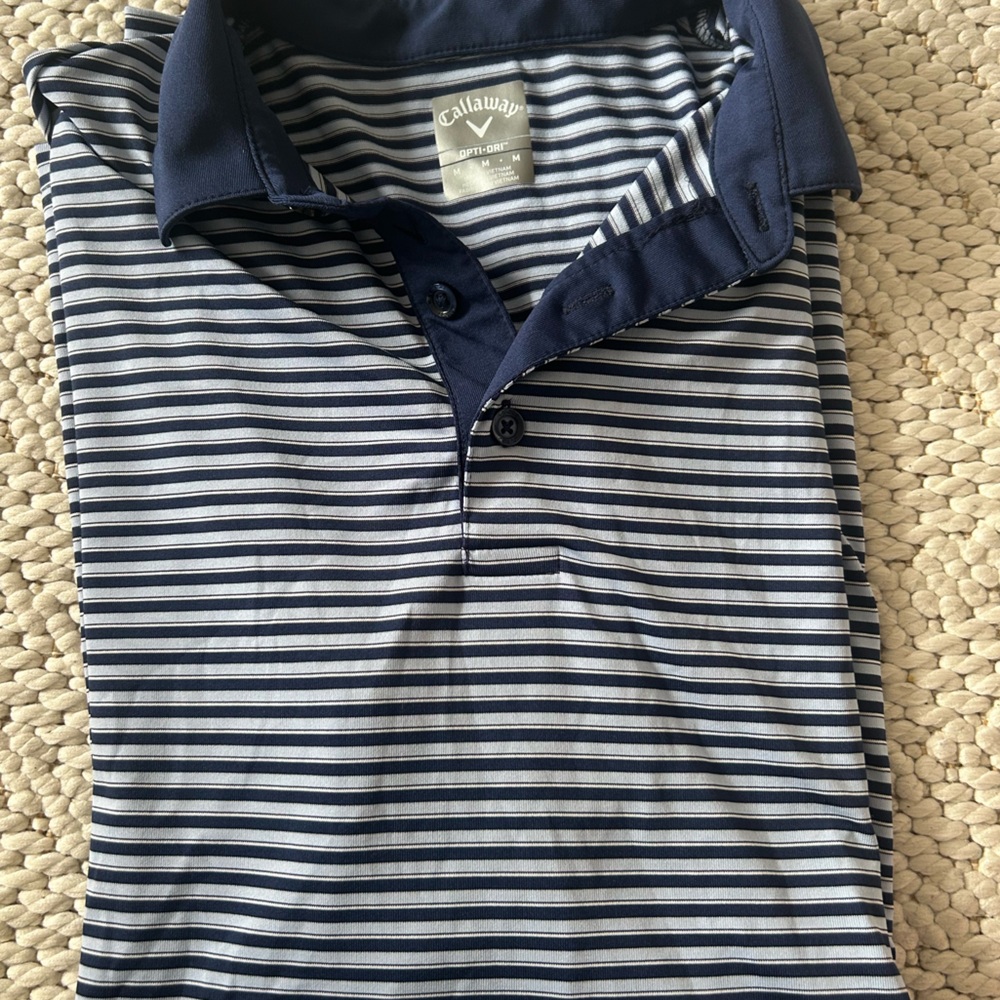 Callaway Navy and White Striped Polo